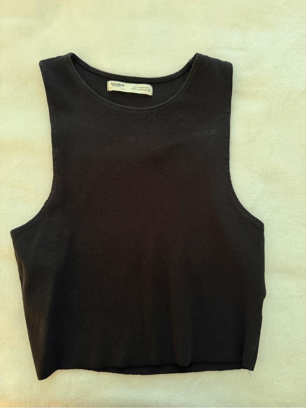 Pull&Bear Black Ribbed Crewneck Crop Top
